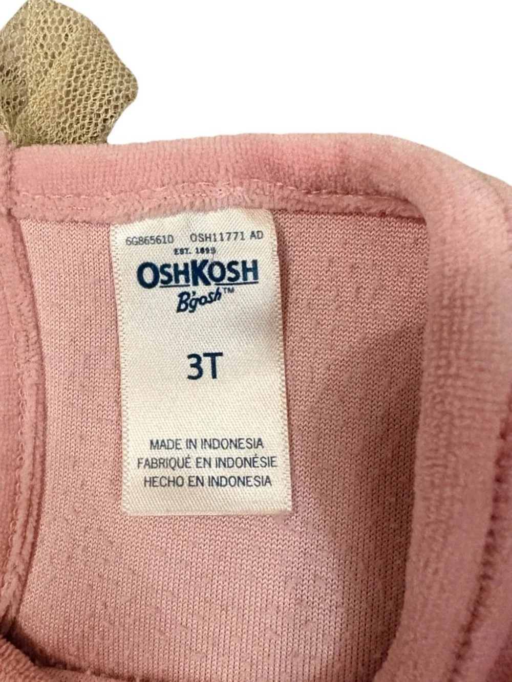 OshKosh B’gosh Pink Crushed Velvet Peplum Top Gold Bow 3T